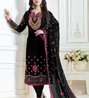 Ayesha Takia Black Georgette Embroidery Churidar Salwar Kameez (black)